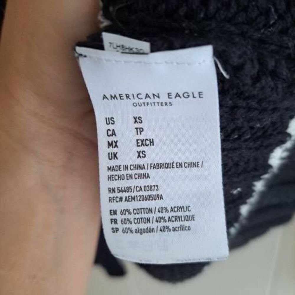 American Eagle Women's Rib-Knit Stripes Long Sleeves Sweater Black White Size XS - Picture 5 of 6